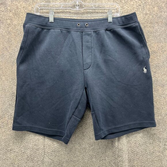 Polo Ralph Lauren Shorts Mens XL Blue Navy Fleece Elastic Waist Pony Extra Large - Picture 1 of 11